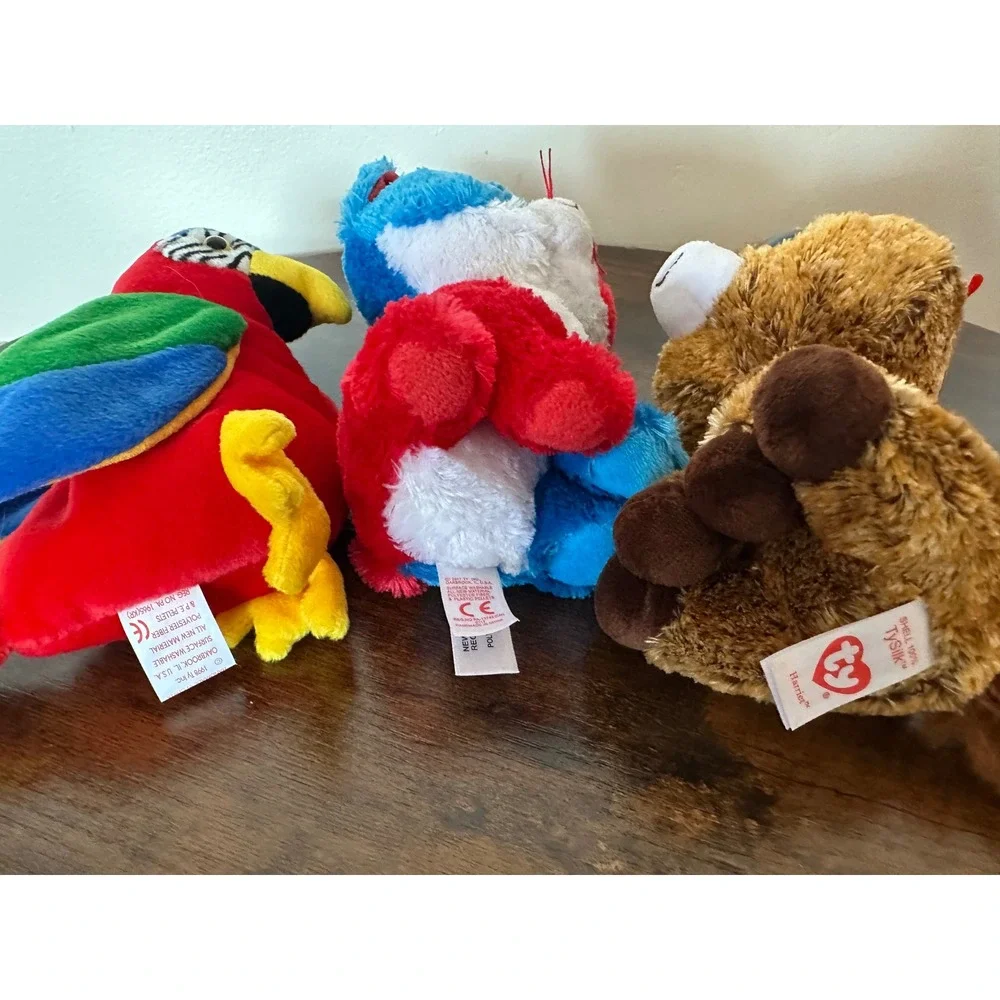 Ty Beanie Babies Boos Lot Jabber Parrot Harriet Horse Red Blue Cat Plush Toys